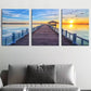 3pcs Natural Pine Wood Pier Sea view Painting Wall Art Set Canvas Framed 40x60cm - High Quality Print 100% Australian Made Wall Canvas Ready to Hang