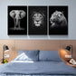 3pcs  Elephant Lion Tiger Animal Prints Metal Print Ready to Hang Art