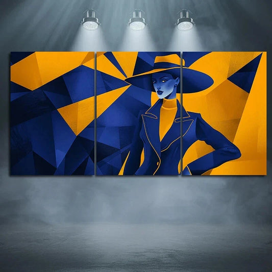 3pcs Modern Painting Blue & Golden Metal Print Ready to Hang Art