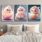 3pcs Adorable Pink Chick with Floral Accents Wall Art Set Canvas Framed 40x60cm - High Quality Print 100% Australian Made Wall Canvas Ready to Hang
