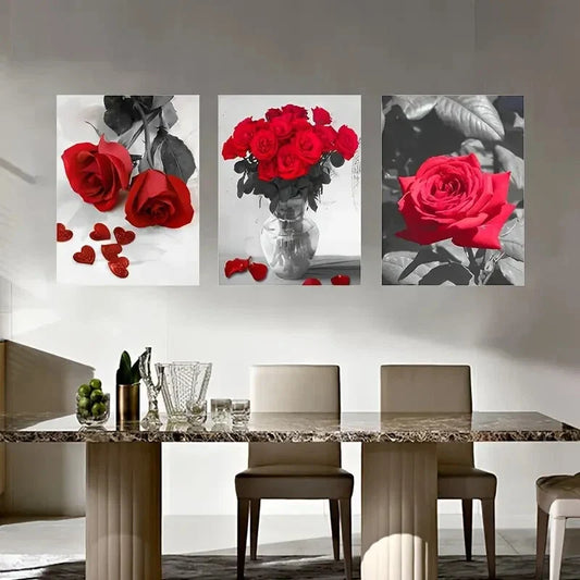3pcs Black and White Abstract Rose Flower Metal Print Ready to Hang Art