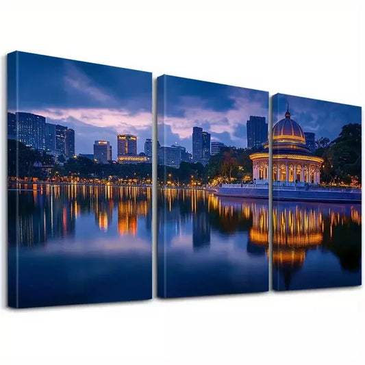 3pcs Modern Skyscraper Reflections Cityscape Wall Art Set Canvas Framed 40x60cm - High Quality Print 100% Australian Made Wall Canvas Ready to Hang