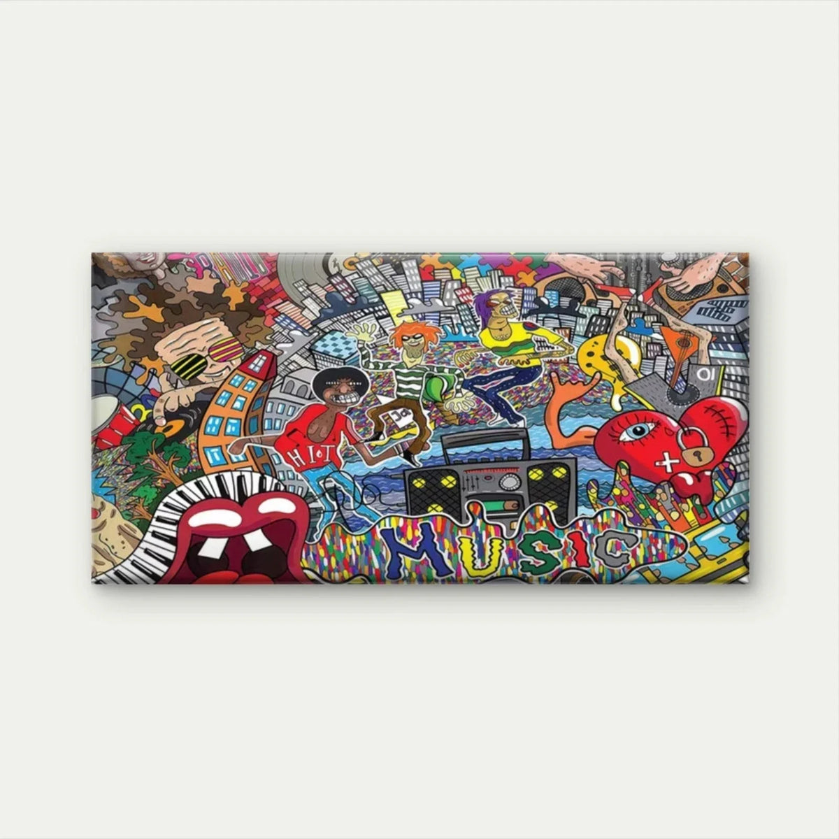 Music-Themed Retro 80s,90s Wall Art Canvas Office Home Room Framed 120x60cm