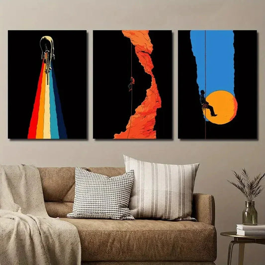 3pcs Rainbow Bicycle Tour Rock Climbing Mountain Metal Print Ready to Hang Art
