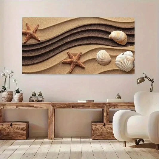 Sandy Coast Beach Starfish wall canvas office home room framed 120x60cm