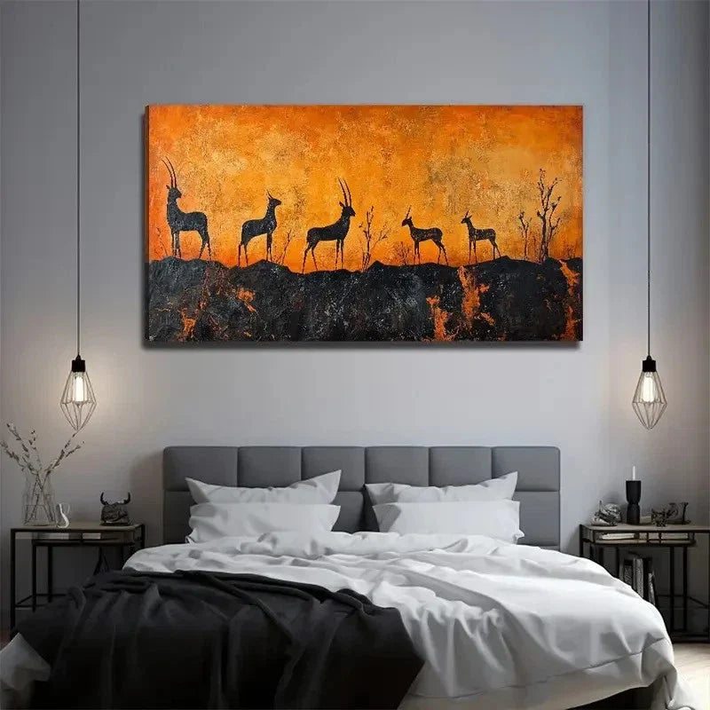 Deer Mural Suitable Interior Wall Art Canvas Office Home Room Framed 120x60cm