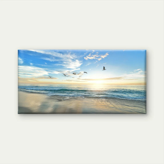 Tropical Beach Sunrise Photography Wall Art Canvas Office Home Framed 80x45cm