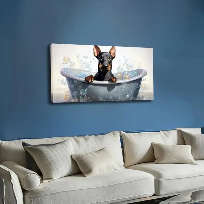 Dachshund Bathtub Deco Modern Wall Art Canvas Office Home Room Framed 120x60cm