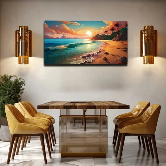 Attractive Beach Sunset Wall Art Canvas Office Home Room Framed 80x45cm