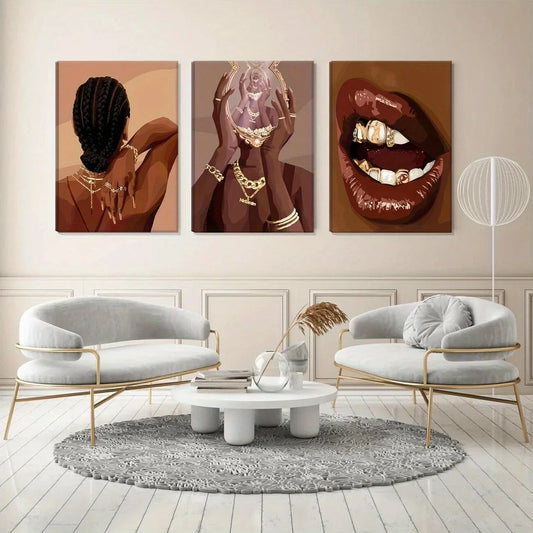 3pcs Black Woman African American Metal Print Ready to Hang Art