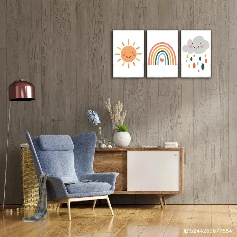 3pcs Elegant Flowers and Sun Decorative Poster Metal Print Ready to Hang Art