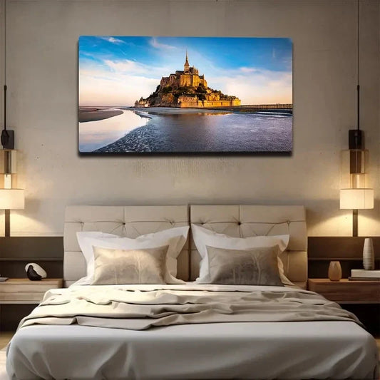 Modern Coastal Castle Wall Art Canvas Office Home Room Framed 120x60cm
