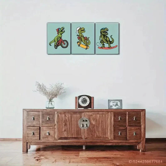 3pcs Tyrannosaurus Rex Dinosaur Art Decoration Metal Print Ready to Hang Art