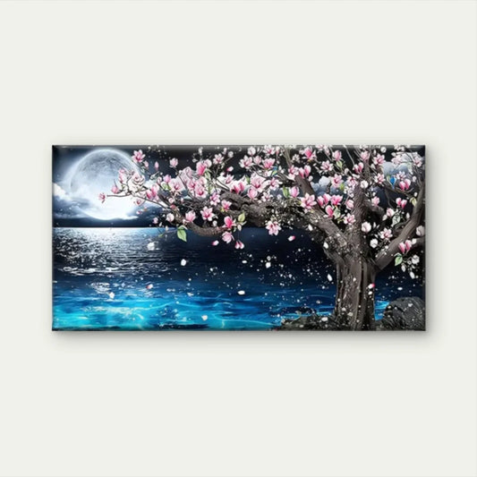 Trees Flowers Moon Water Wall Art Canvas Office Home Room Framed 80x45cm