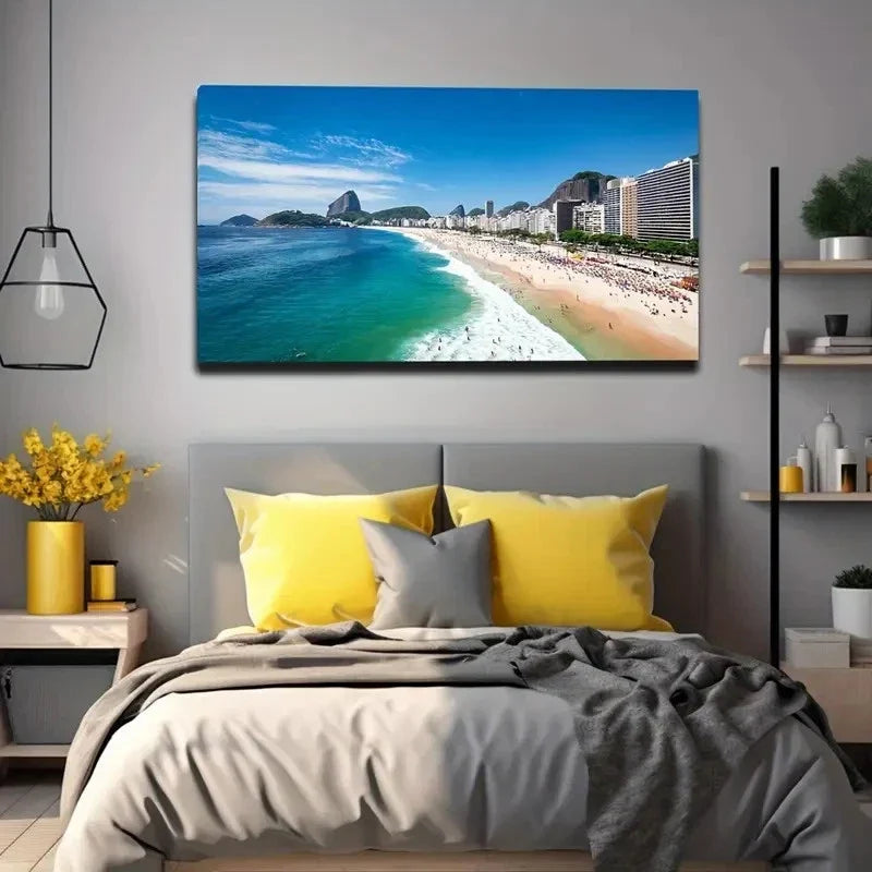 Vibrant Beach Scene Wall Art Canvas Office Home Room Framed 80x45cm