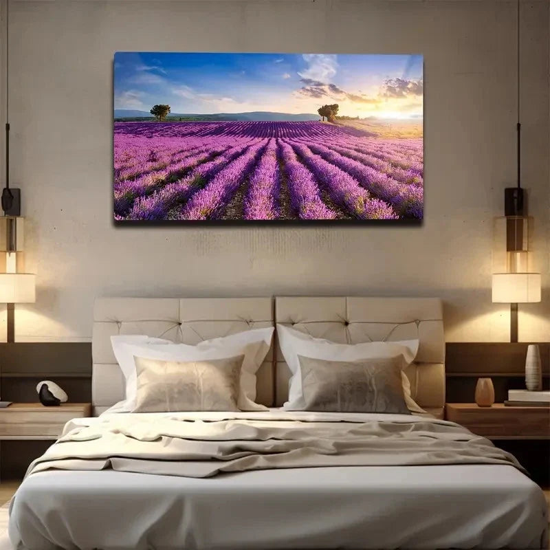 Lavender Fields Wall Art Canvas Office Home Room Framed 80x45cm