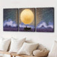 3pcs Tranquil Fishing Scene on a Full Moon Day Wall Art Set Canvas Framed 40x60cm - High Quality Print 100% Australian Made Wall Canvas Ready to Hang