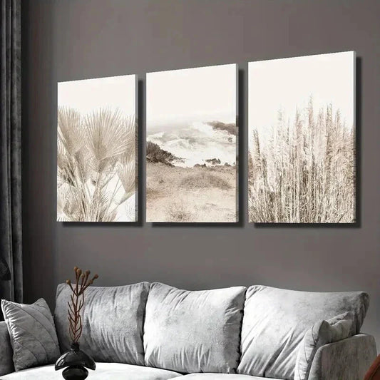 3pcs Beach Coast & Rhododendron Plant Wall Art Set Canvas Framed 40x60cm - High Quality Print 100% Australian Made Wall Canvas Ready to Hang