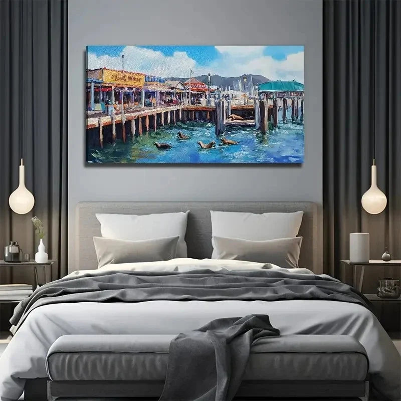 Sea View Decorative Wall Art Canvas Office Home Room Framed 80x45cm