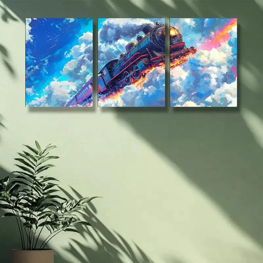 3pcs  Train On Sky , A Rainbow   Metal Print Ready to Hang Art