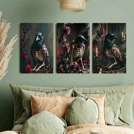 3pcs Gothic Raven Metal Print Ready to Hang Art