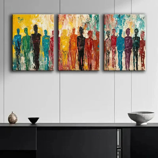 3pcs A Row of People Different Colorful Perfect Wall Art Set Canvas Framed 40x60cm - High Quality Print 100% Australian Made Wall Canvas Ready to Hang