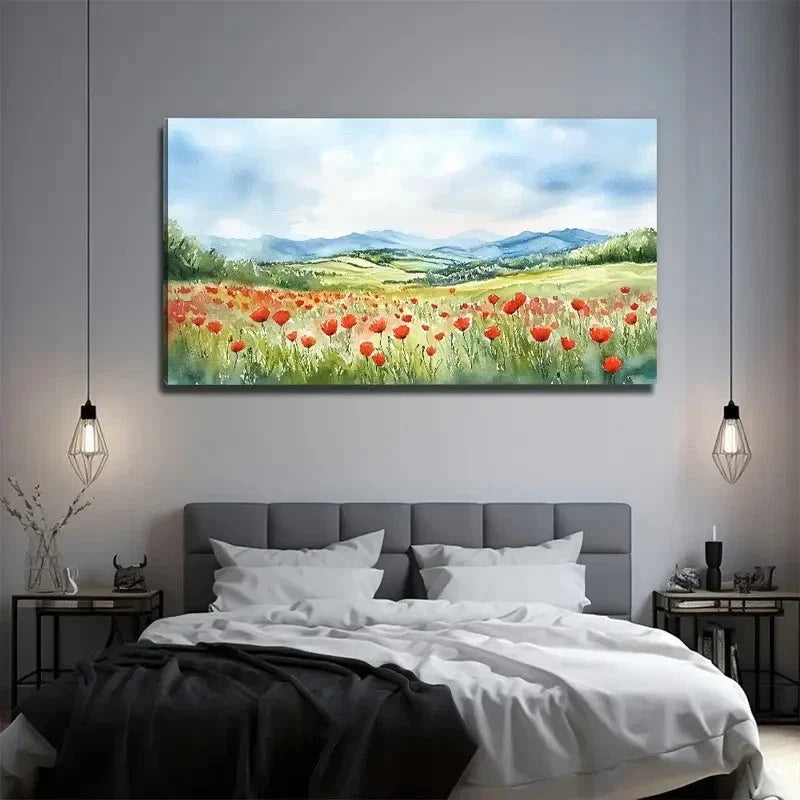 Large Poppy Flowers Modern Wall Art Canvas Office Home Room Framed 80x45cm