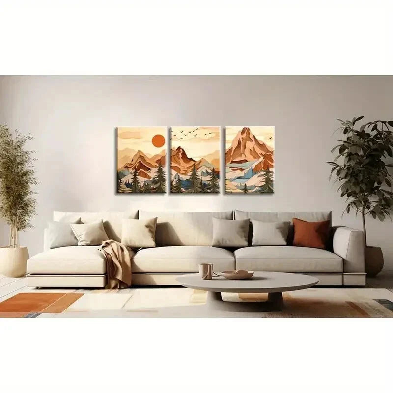 3pcs Featuring Mountains, Abstract Nature Metal Print Ready to Hang Art