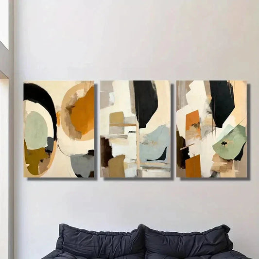 3pcs Modern Abstract Color Block Green Orange Metal Print Ready to Hang Art