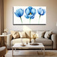 Three Blue Poppies Wall Art Canvas Office Home Room Framed 120x60cm