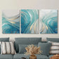 3pcs Beautiful blue light luxury abstract golden Metal Print Ready to Hang Art