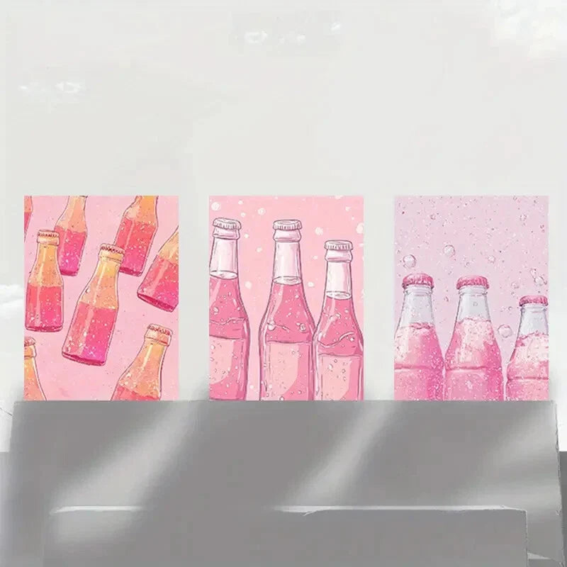 3pcs Vibrant Summer Beverage Bottle Metal Print Ready to Hang Art