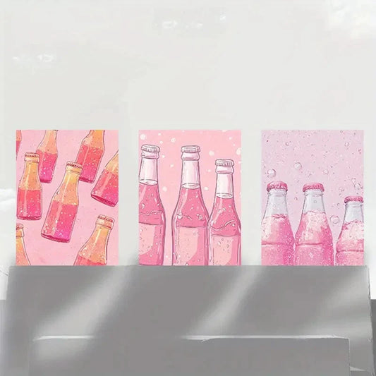 3pcs Vibrant Summer Beverage Bottle Metal Print Ready to Hang Art