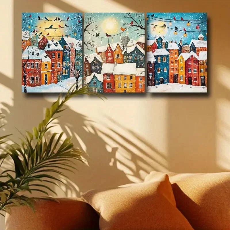 3pcs Vibrant Winter Wonderland with Snow-Covered Metal Print Ready to Hang Art