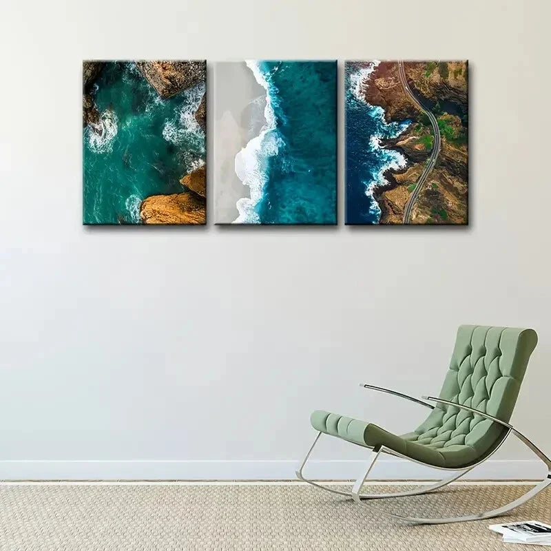 3pcs Landscape Painting, Portrait Orientation,Metal Print Ready to Hang Art