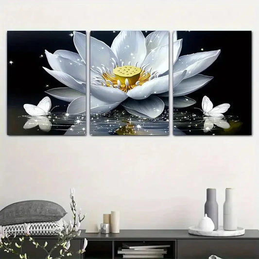 3pcs Dreamy for Lotus & Butterfly Flower Metal Print Ready to Hang Art