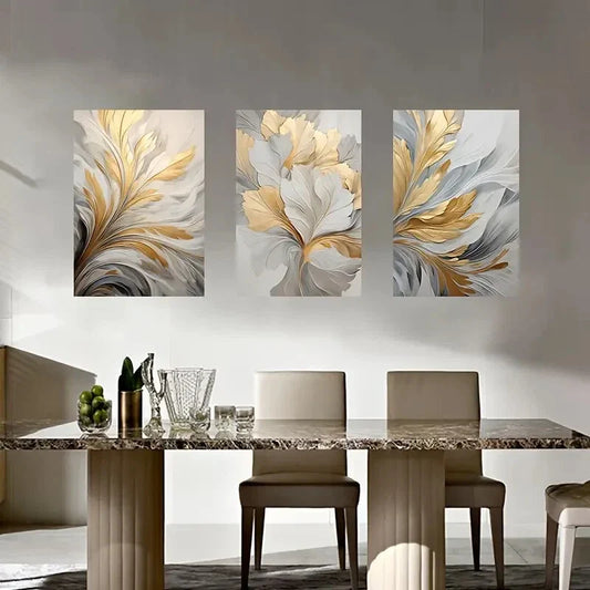 3pcs Golden Leaf Metal Print Ready to Hang Art