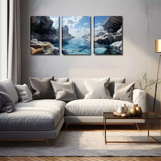 3pcs  Small Streams In The Mountains Wall Art Set Canvas Framed 40x60cm - High Quality Print 100% Australian Made Wall Canvas Ready to Hang