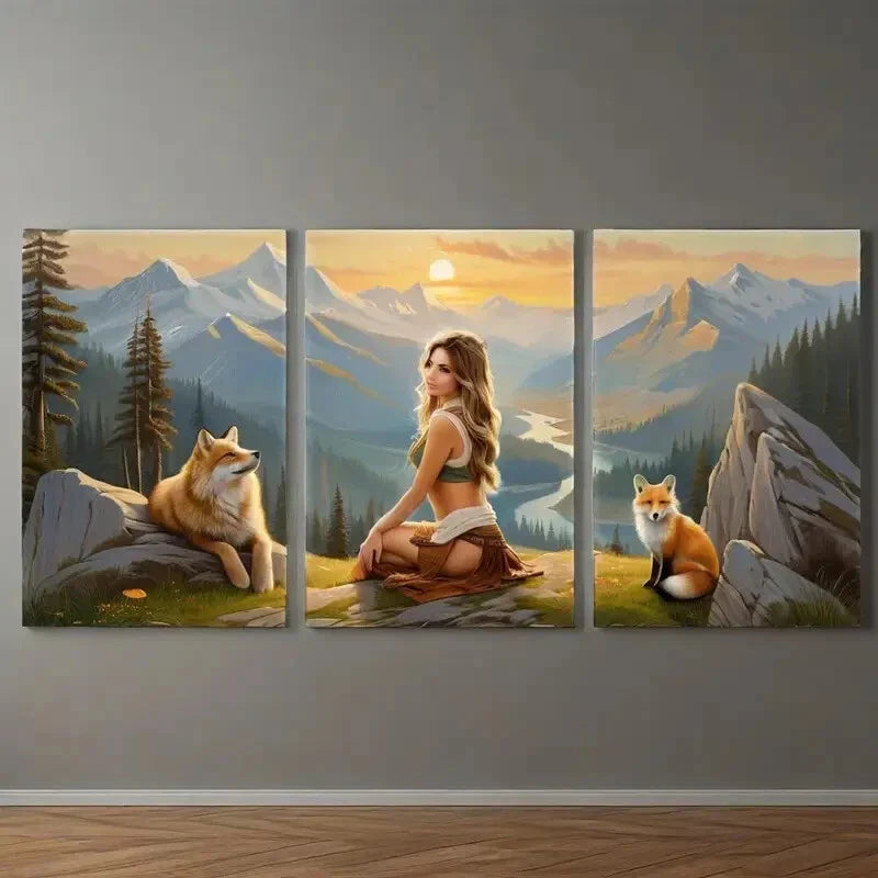 3pcs Girls Adventure Nursery Woodland Animals Metal Print Ready to Hang Art