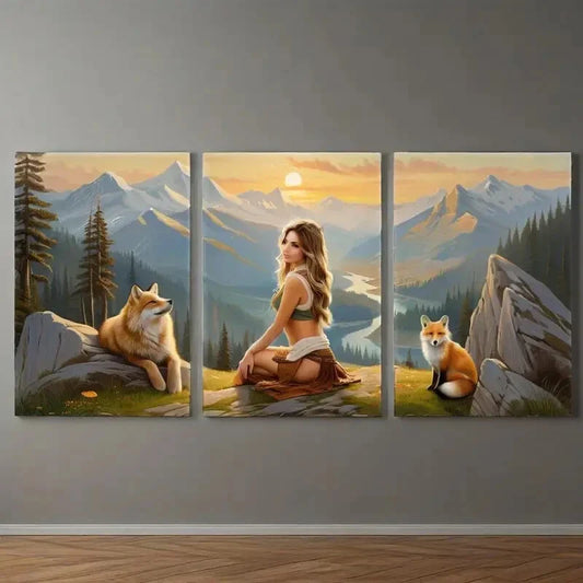 3pcs Girls Adventure Nursery Woodland Animals Metal Print Ready to Hang Art