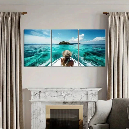 3pcs Turquoise Waters, Island Paradise Metal Print Ready to Hang Art