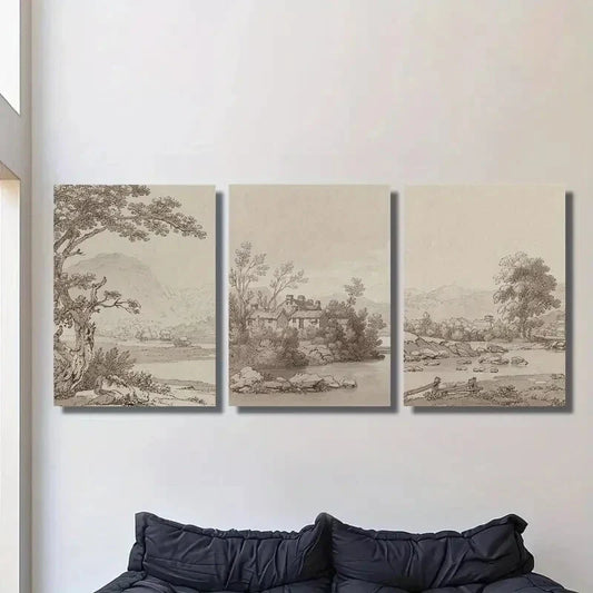 3pcs vintage nostalgic woodland scenery Metal Print Ready to Hang Art