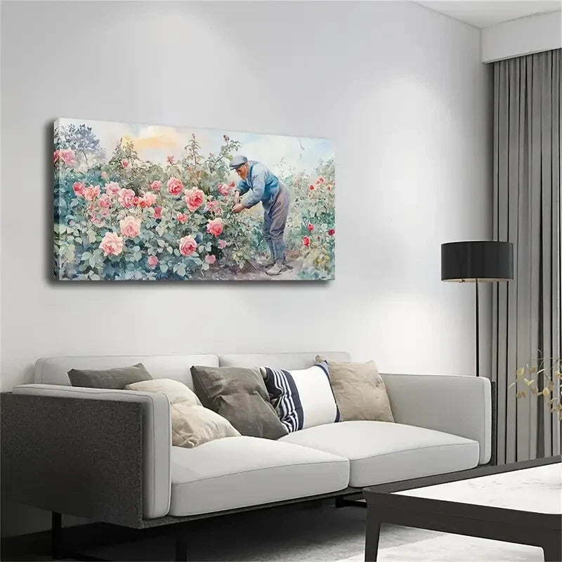 Flower Farmers Who Are Tending Wall Art Canvas Office Home Room Framed 80x45cm