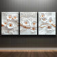 3pcs Abstract Charming Flowers White Yellow Metal Print Ready to Hang Art