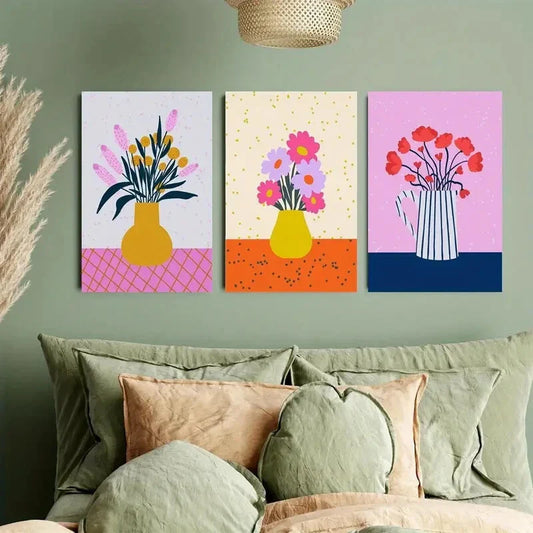 3pcs Poppies in a Pitcher Metal Print Ready to Hang Art
