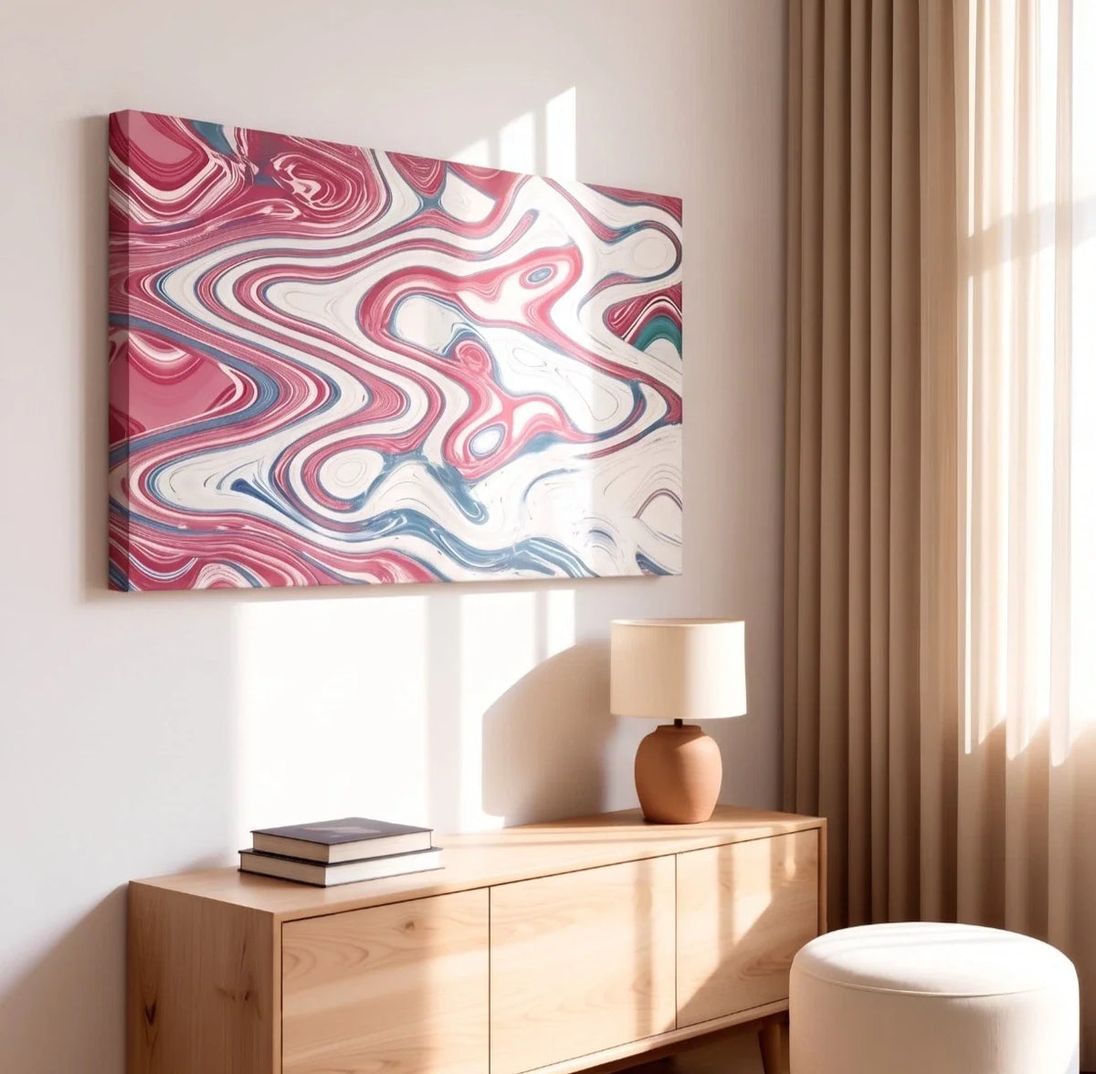 Pink and Blue Abstract Fluid Paint Wall Art Canvas Office Home Framed 120x60cm