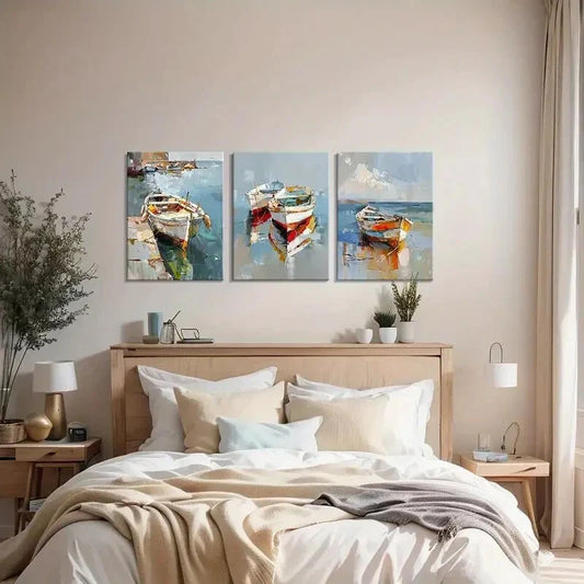 3pcs   Abstract Coastal Boat  Metal Print Ready to Hang Art
