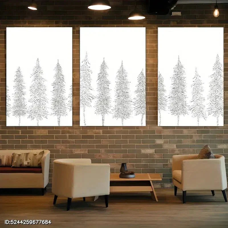 3pcs Scandinavian Art Winter Forest Minimalist Metal Print Ready to Hang Art