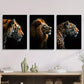 3pcs Tiger, Lion & Leopard Realistic Animal  Metal Print Ready to Hang Art