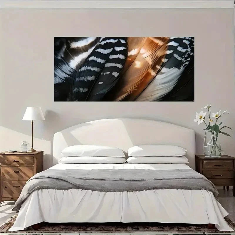Nature'S Beauty Feather Wall Art Canvas Office Home Room Framed 80x45cm
